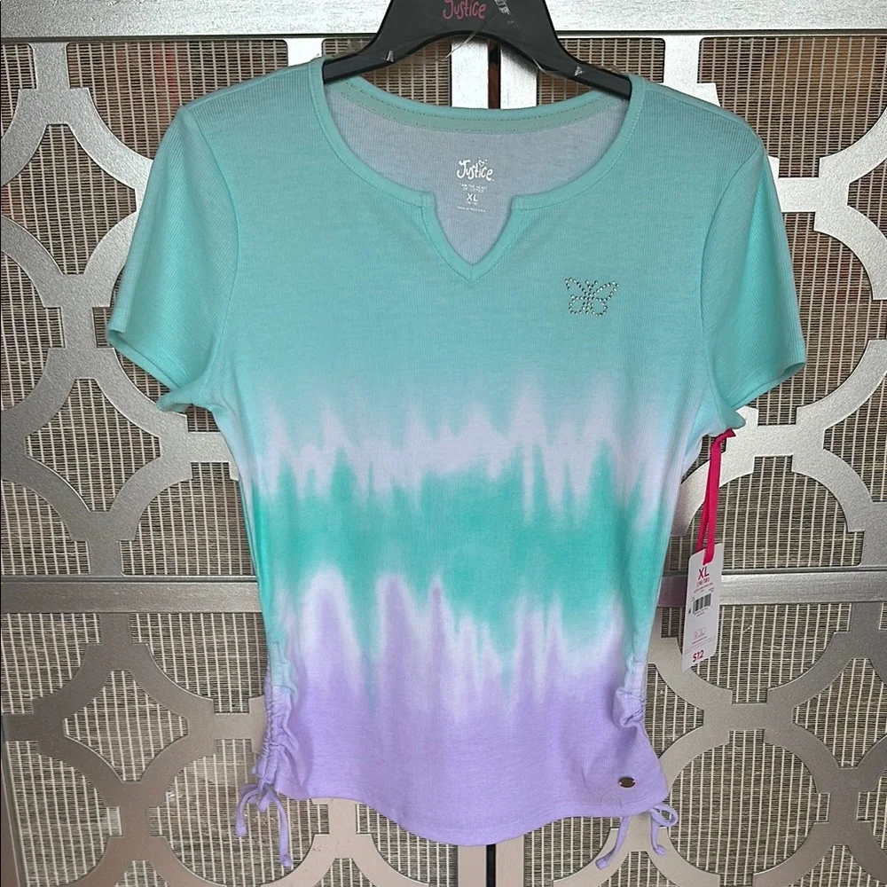 NWT kids Justice Purple and Blue Tie Front Fitted Tee